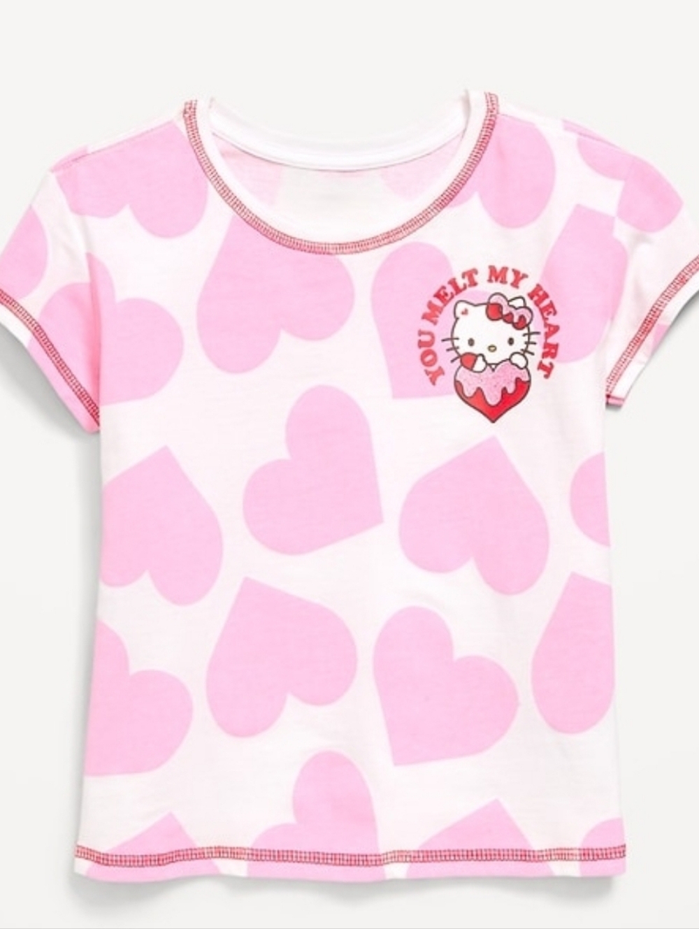 Old Navy Hello Kitty Girls' Pink Heart Graphic Tee- Size L(10-12)- NEW!